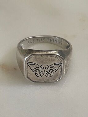 Sterling Silver Butterfly Signet Ring - Silver